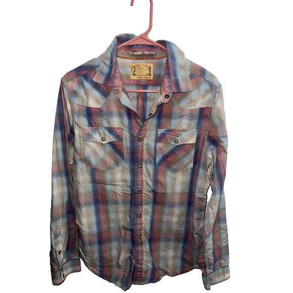 An American Brand Women's S Snap Front Pink Blue Checked Cowgirl Horse Top - Picture 1 of 8